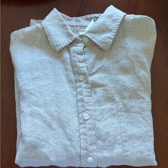 Jones New York Tops - Jones New York Light Beige Button-Down Linen Shirt